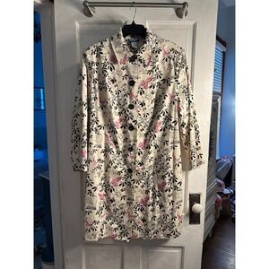 NOTCHES Black Pink Floral Bird Cage Print Button Up Lightweight Jacket Size 1x